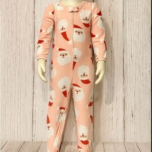 Carters Christmas Pink Santa Footie Fleece Zip-up Sleeper Pajamas Size 5T